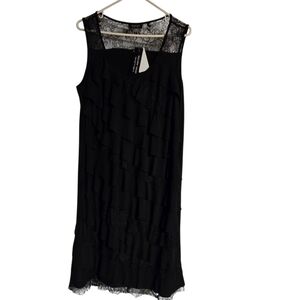 Spense Womens Black Lace Layered Midi Sleeveless Cocktail Dress 14W